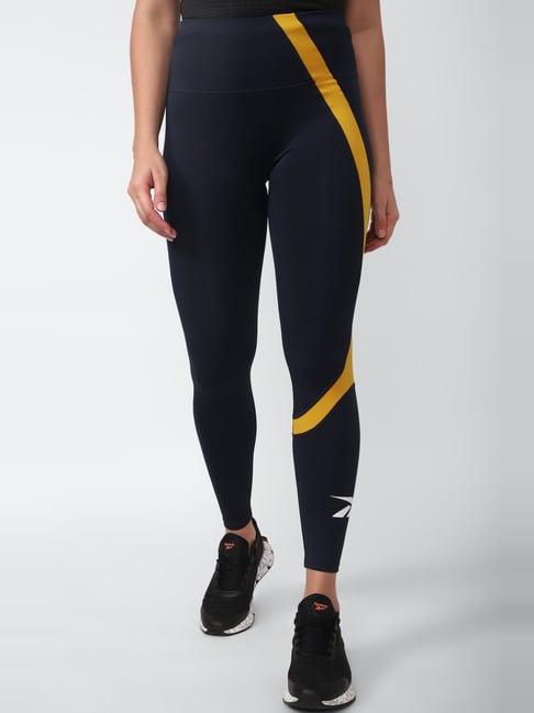 reebok navy printed sports tights