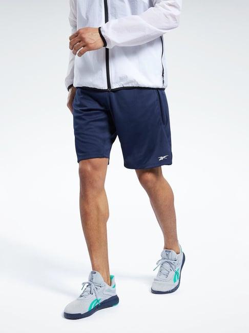 reebok navy regular fit printed sports shorts