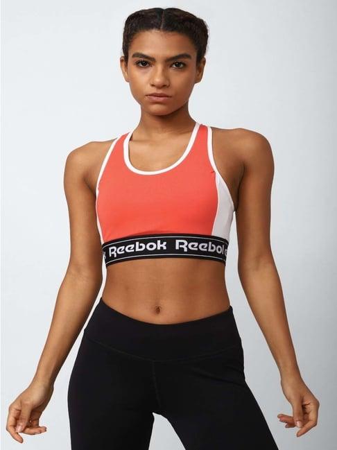 reebok orange & white cotton printed sports bra