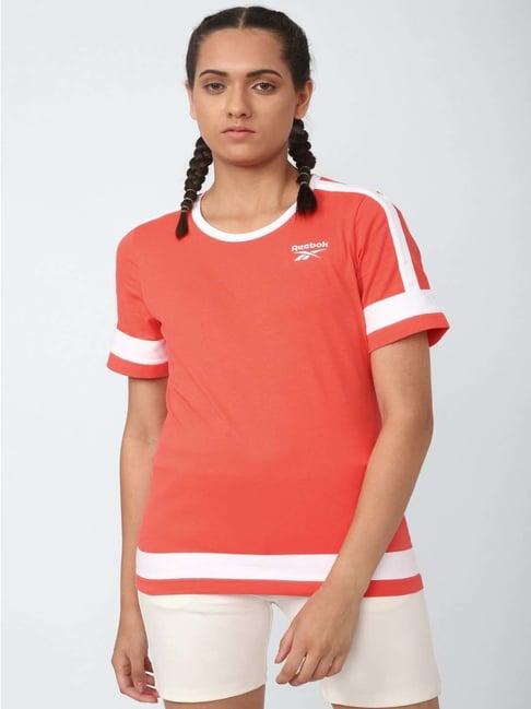 reebok orange cotton graphic print t-shirt