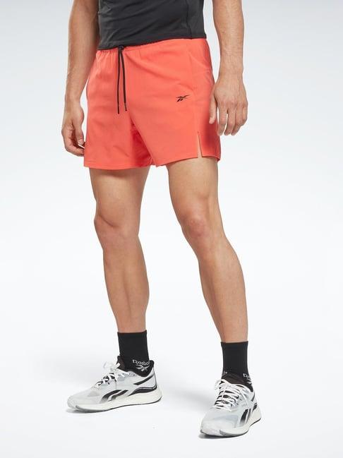 reebok orange regular fit checks sports shorts