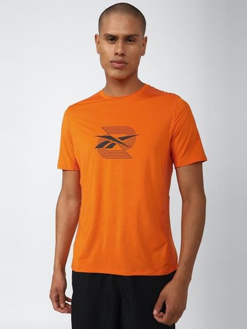 reebok orange regular fit printed t-shirt