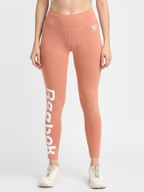 reebok peach cotton printed sports tights