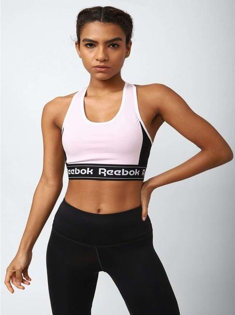 reebok pink cotton graphic print sports bra