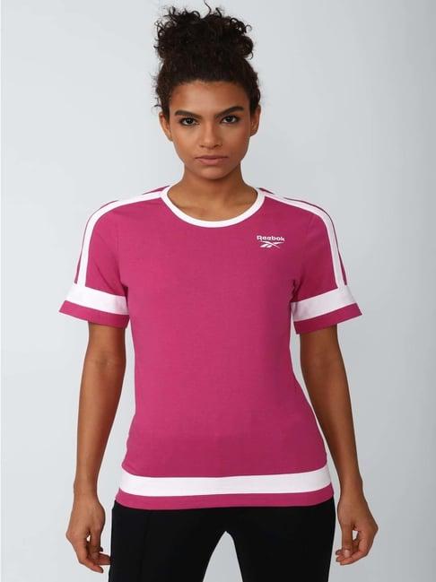 reebok pink cotton graphic print t-shirt