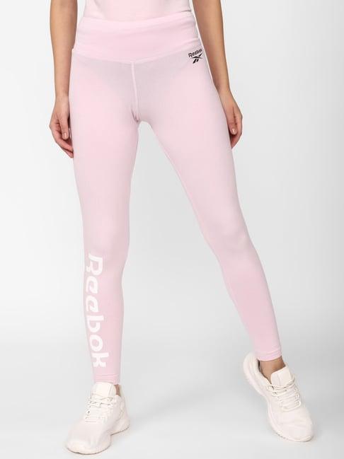 reebok pink cotton logo print tights