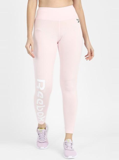 reebok pink cotton printed sports tights