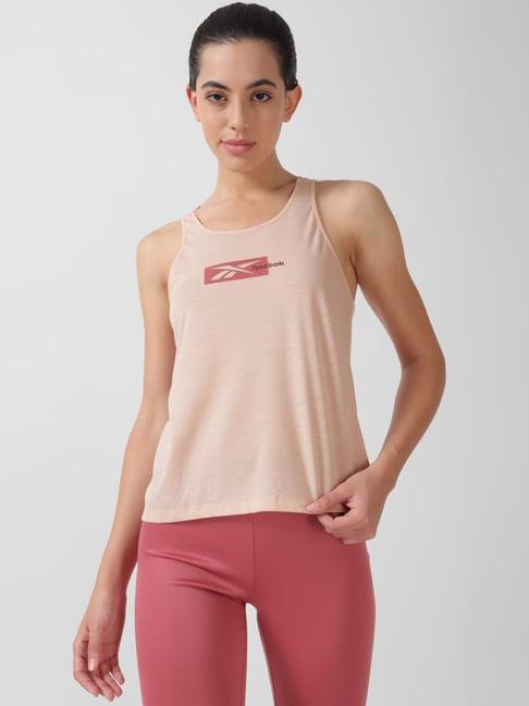 reebok pink logo print sports tank top