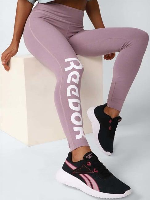 reebok purple cotton printed sports tights