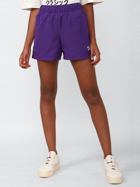 reebok purple mid rise sports shorts