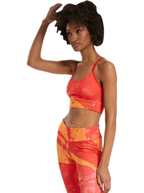 reebok red & yellow printed sports bra