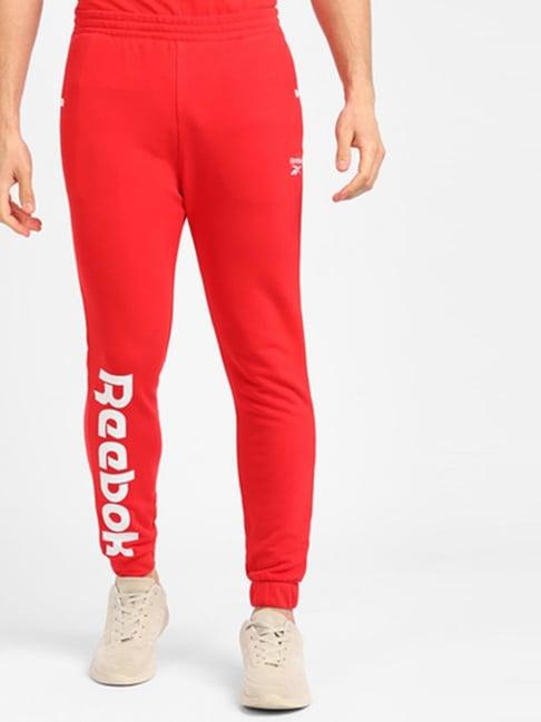 reebok red cotton regular fit printed sports joggers