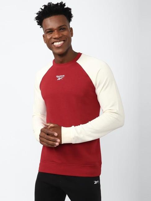 reebok red cotton slim fit colour block sweatshirt