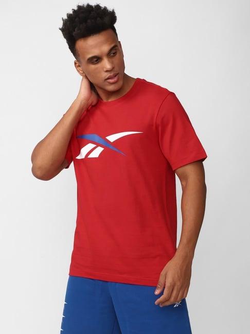 reebok red cotton slim fit printed t-shirt