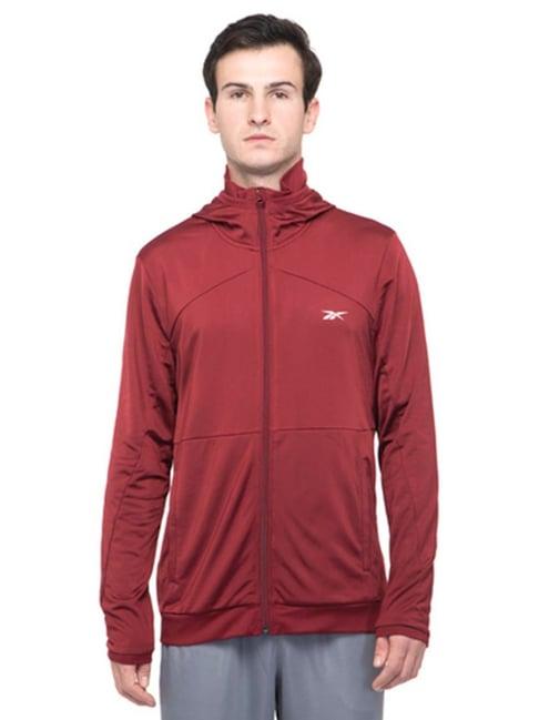 reebok red regular fit hooded jacket