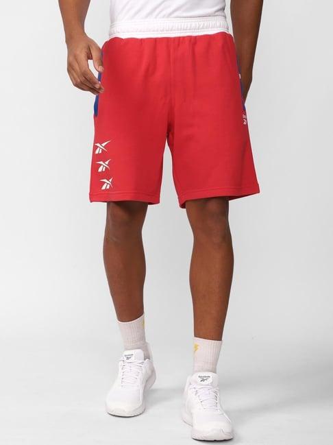 reebok red regular fit printed shorts