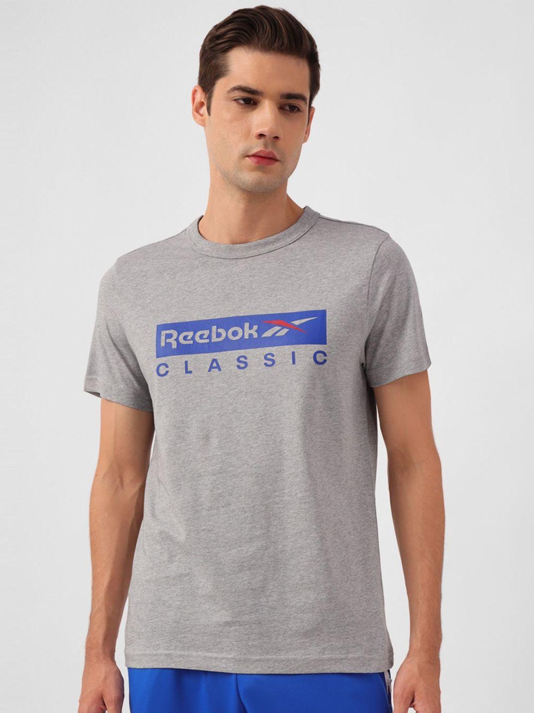 reebok slim-fit typography printed pure cotton t-shirt