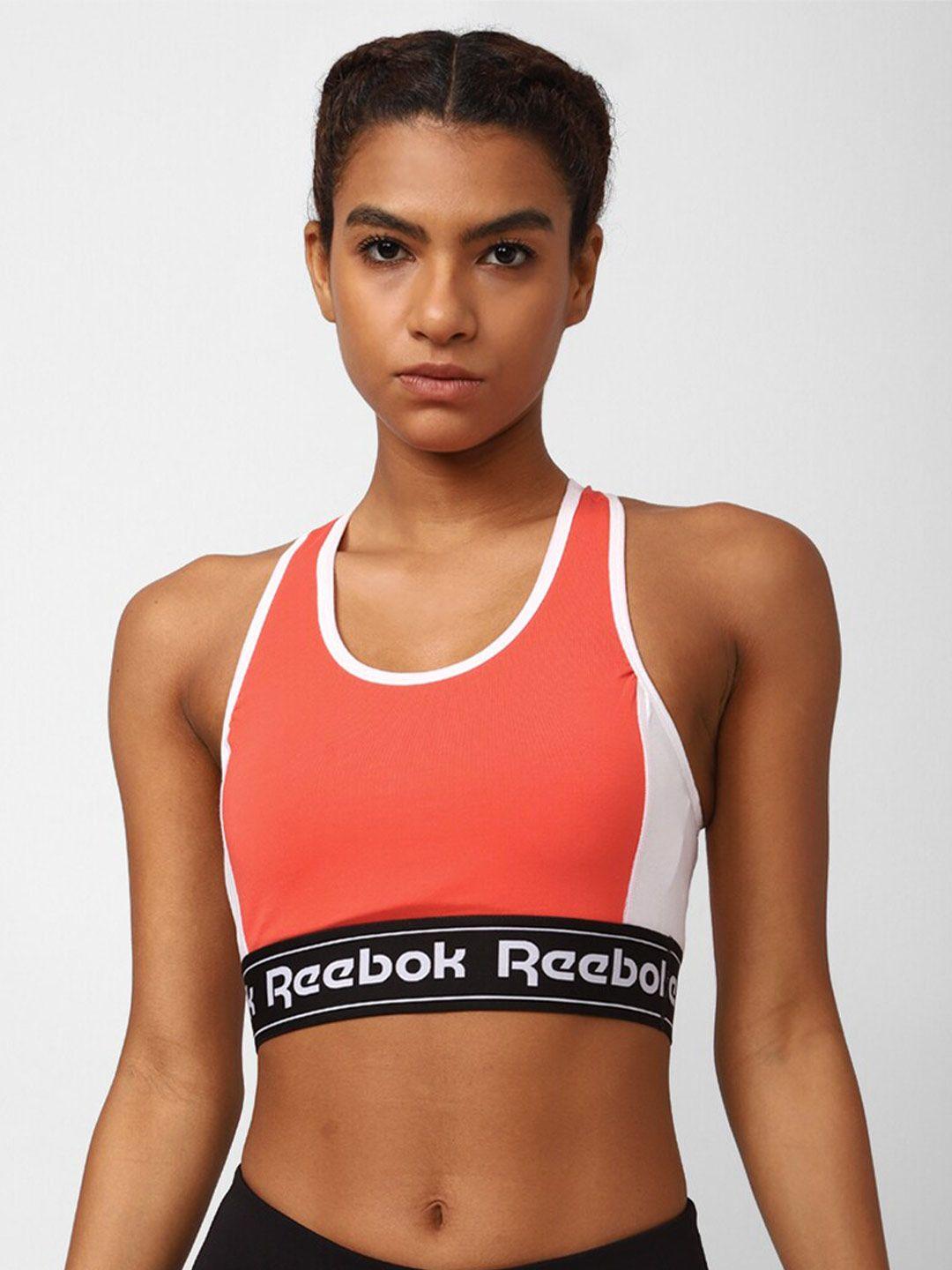 reebok training core logo bralette lightly padded & non-wired seamless cotton workout bra