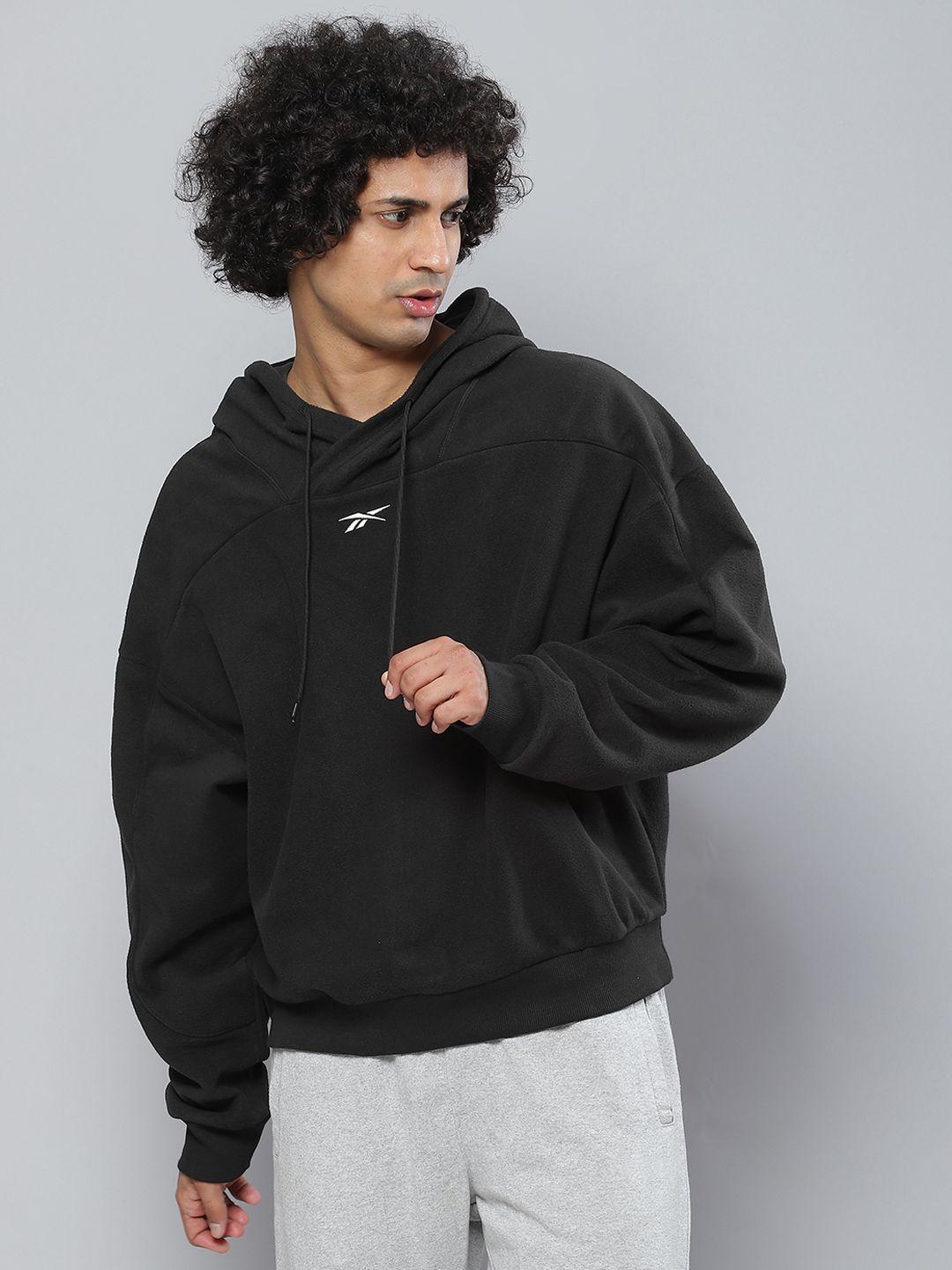 reebok unisex black brand logo embroidered detail myt hooded training sweatshirt