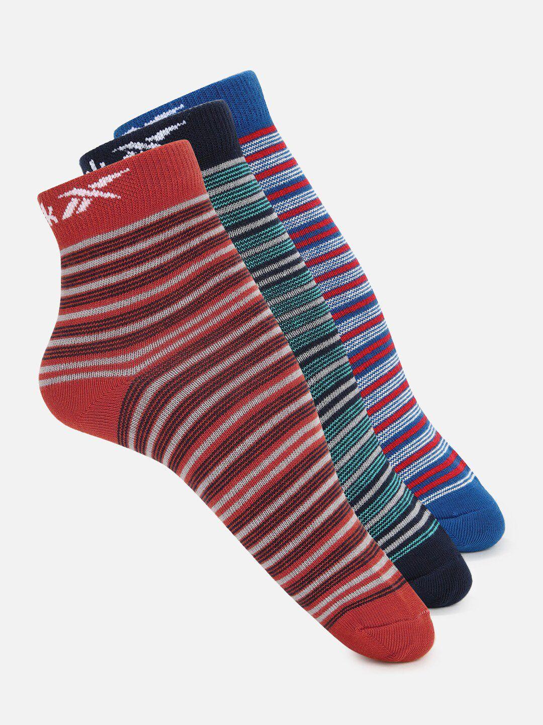 reebok unisex pack of 3 striped affair ankle-length socks