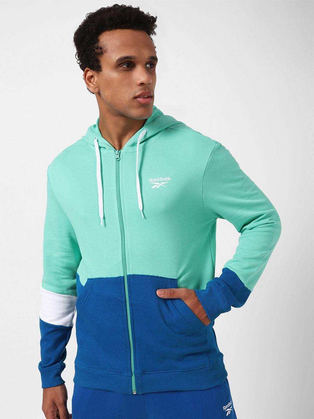 reebok wce colourblocked hooded pure cotton pullover sweatshirt