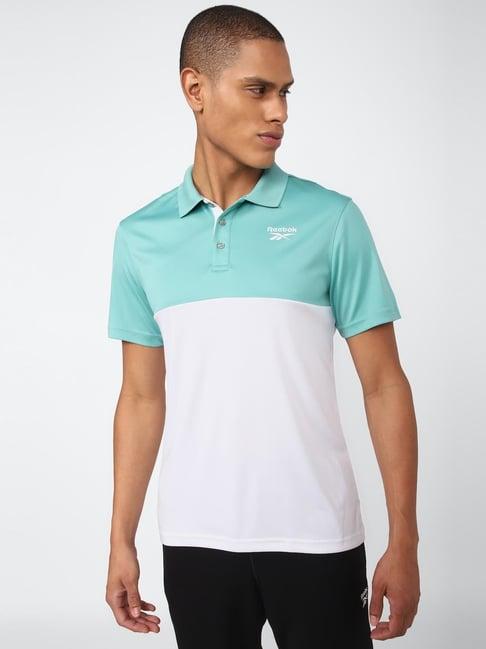 reebok white & blue slim fit colour block polo t-shirt