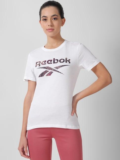 reebok white cotton logo print sports t-shirt