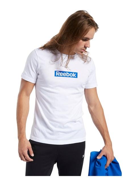 reebok white cotton slim fit printed t-shirt