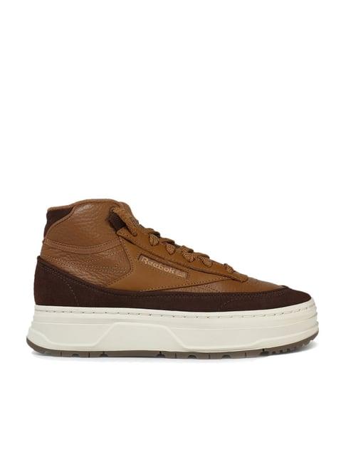 reebok women's club c double geo brown ankle high sneakers