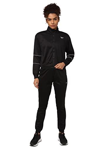 reebok women's polyester te track suit (h58624_l, black, l)