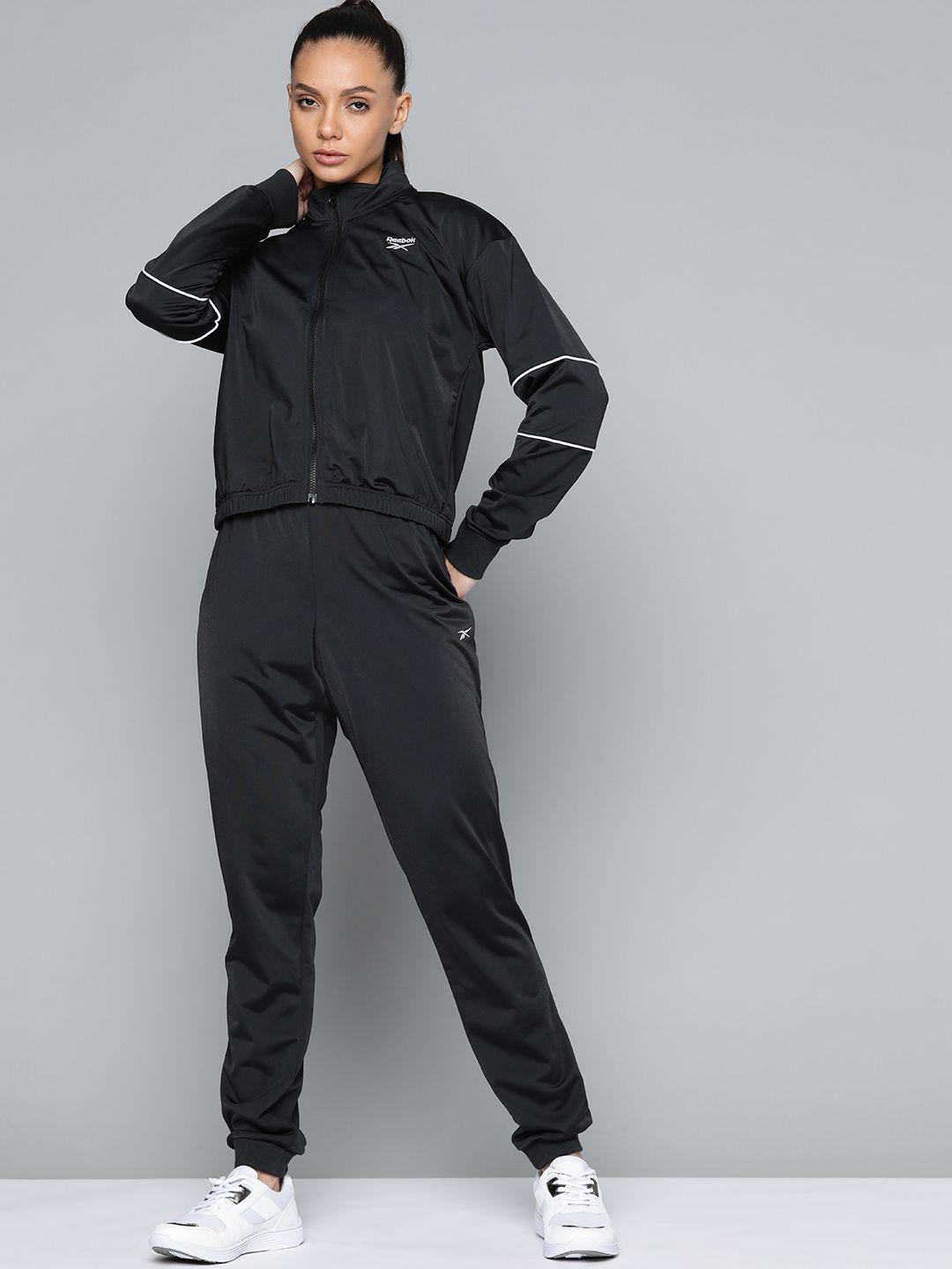 reebok women black brand logo detail training tracksuits