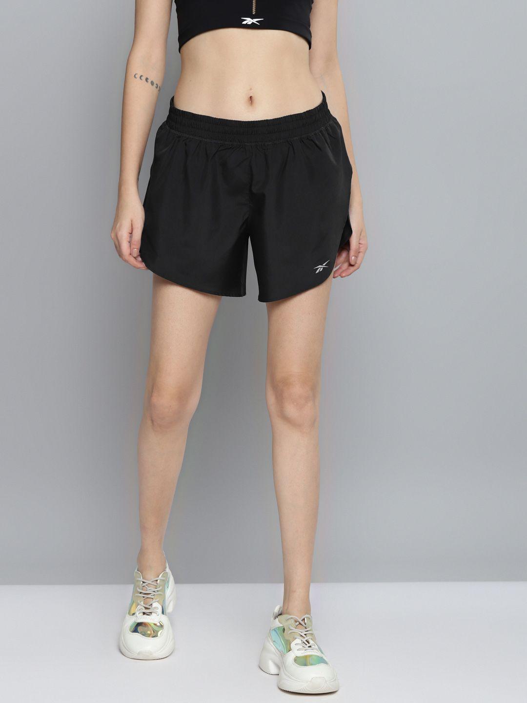 reebok women black printed wor run s sports shorts