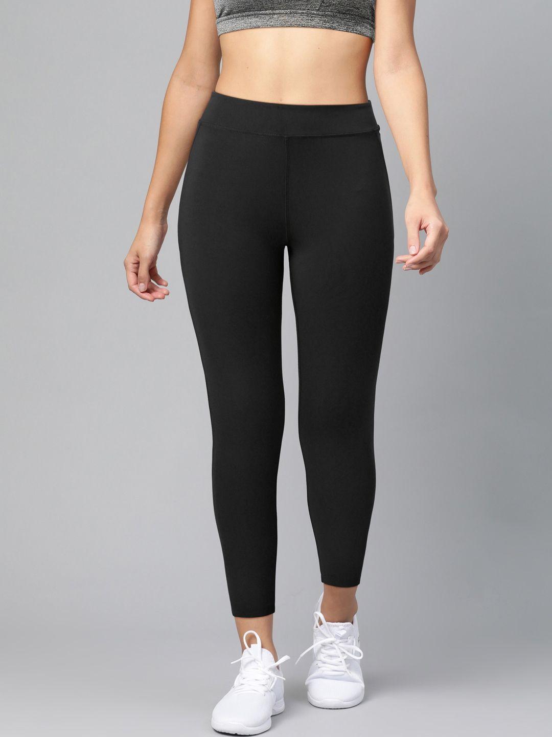 reebok women black solid workout ready pp hr training tights