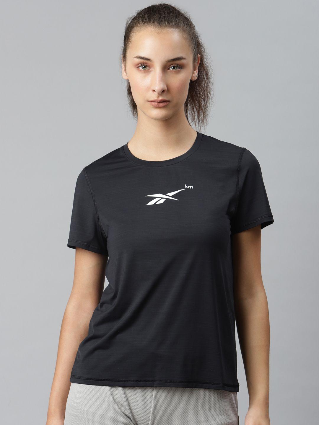 reebok women black techstyle running activchill solid round neck t-shirt