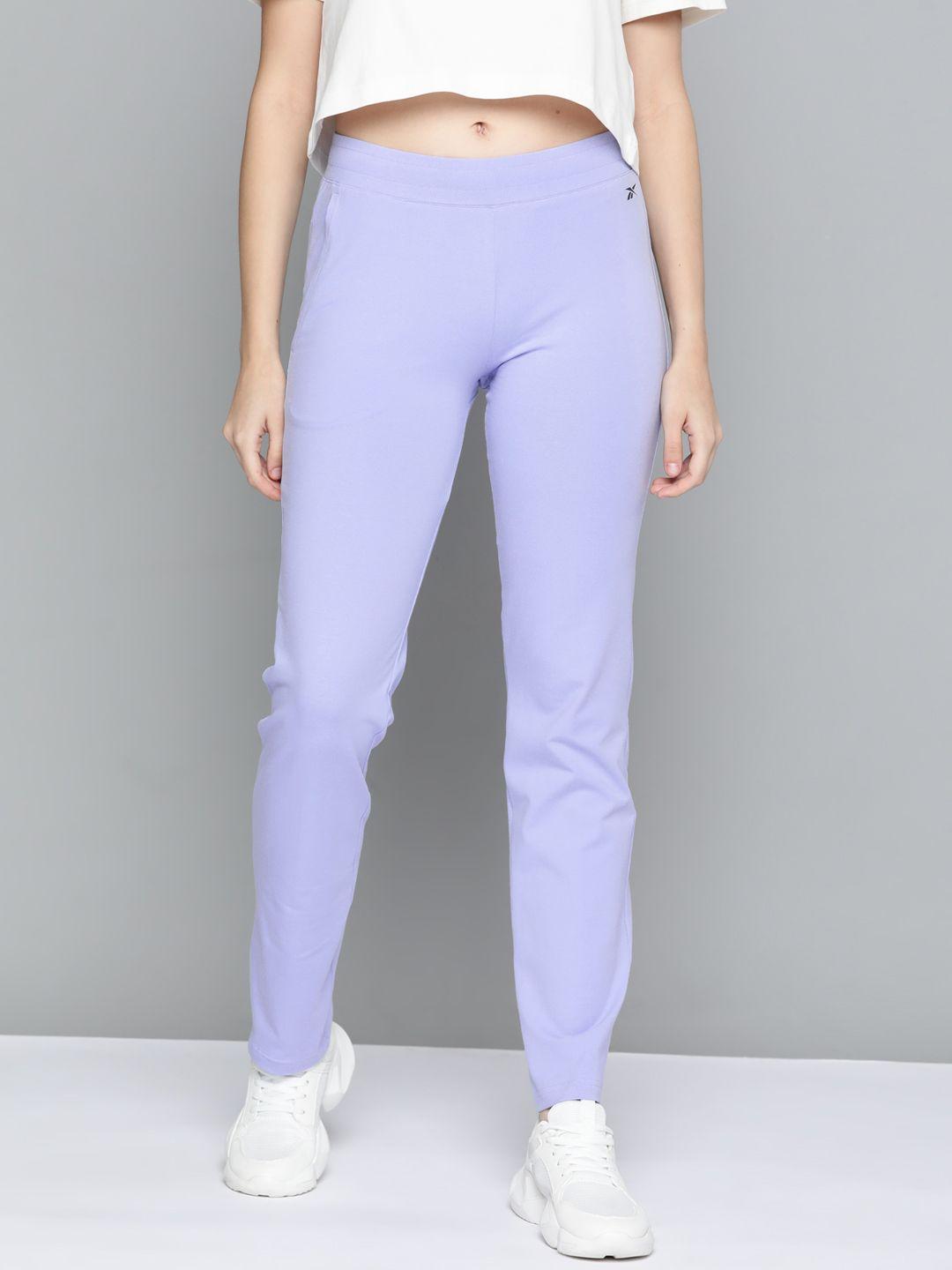 reebok women lavender foundation solid training track pants