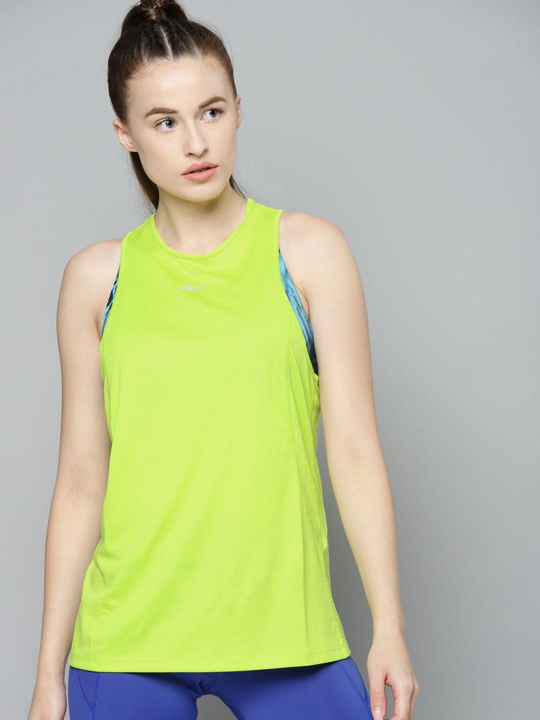 reebok women neon green speedwick perforated running tank top