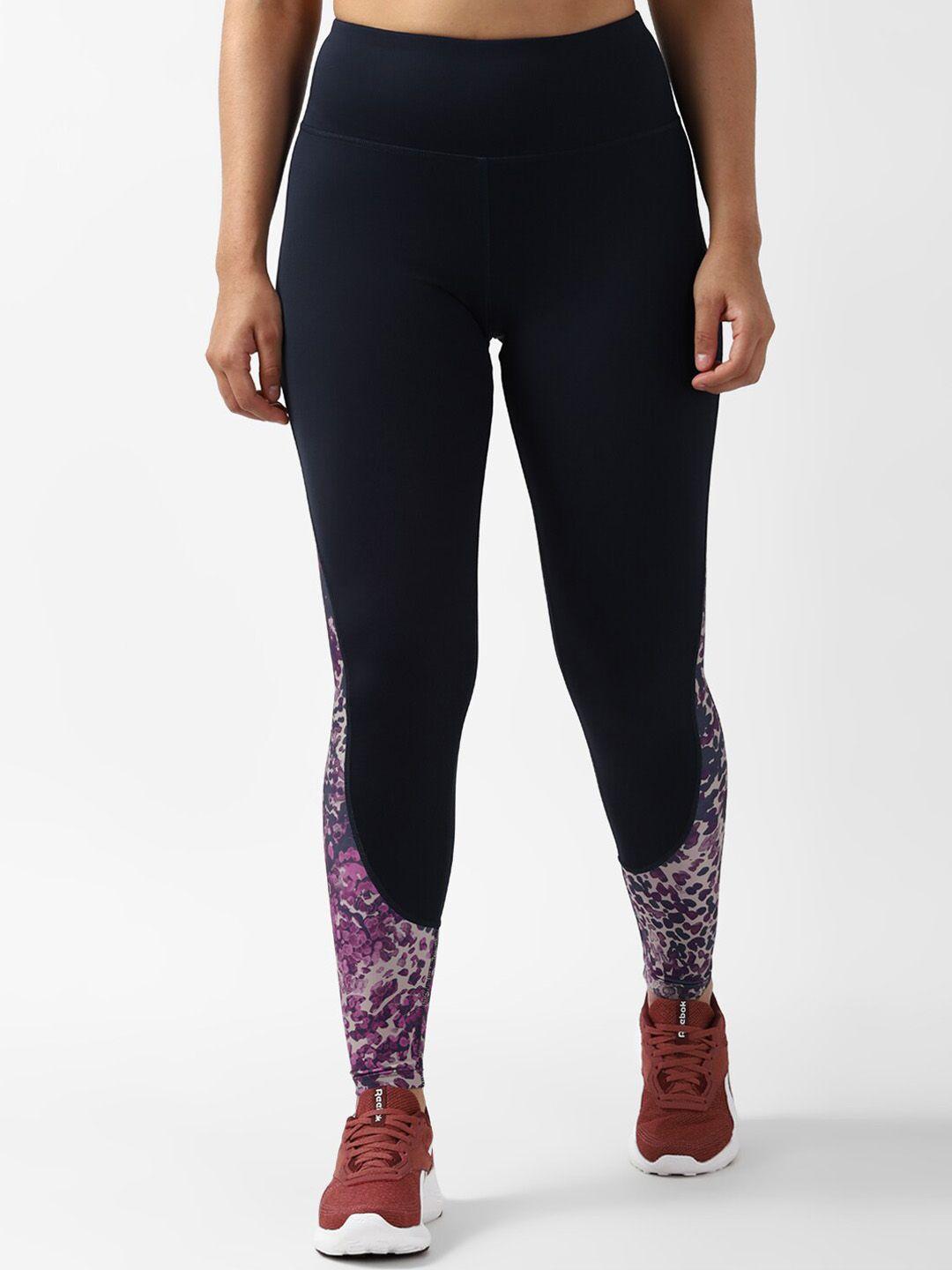 reebok women printed ankle-length mod safari poly gym tights