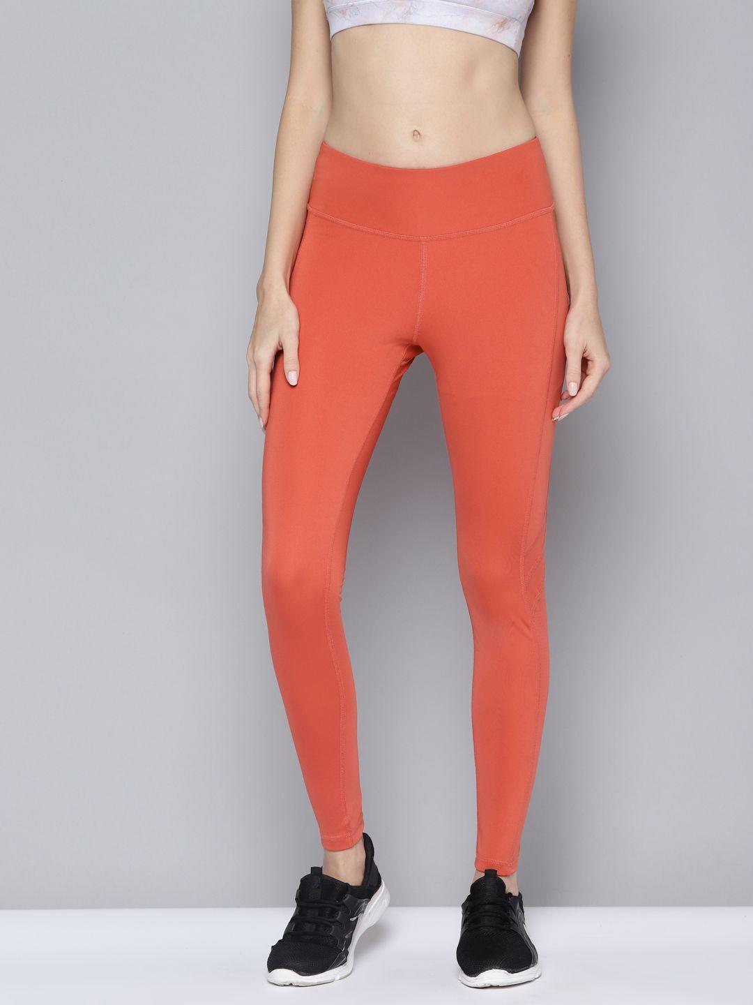 reebok women rust orange workout mesh training tights