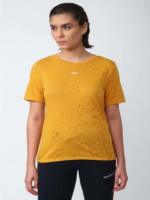 reebok yellow printed sports t-shirt