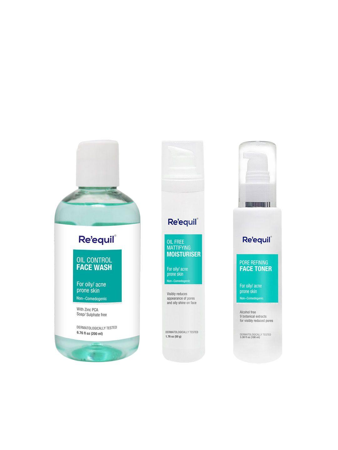 reequil pore set of face toner, mattifying moisturiser & oil control anti acne face wash