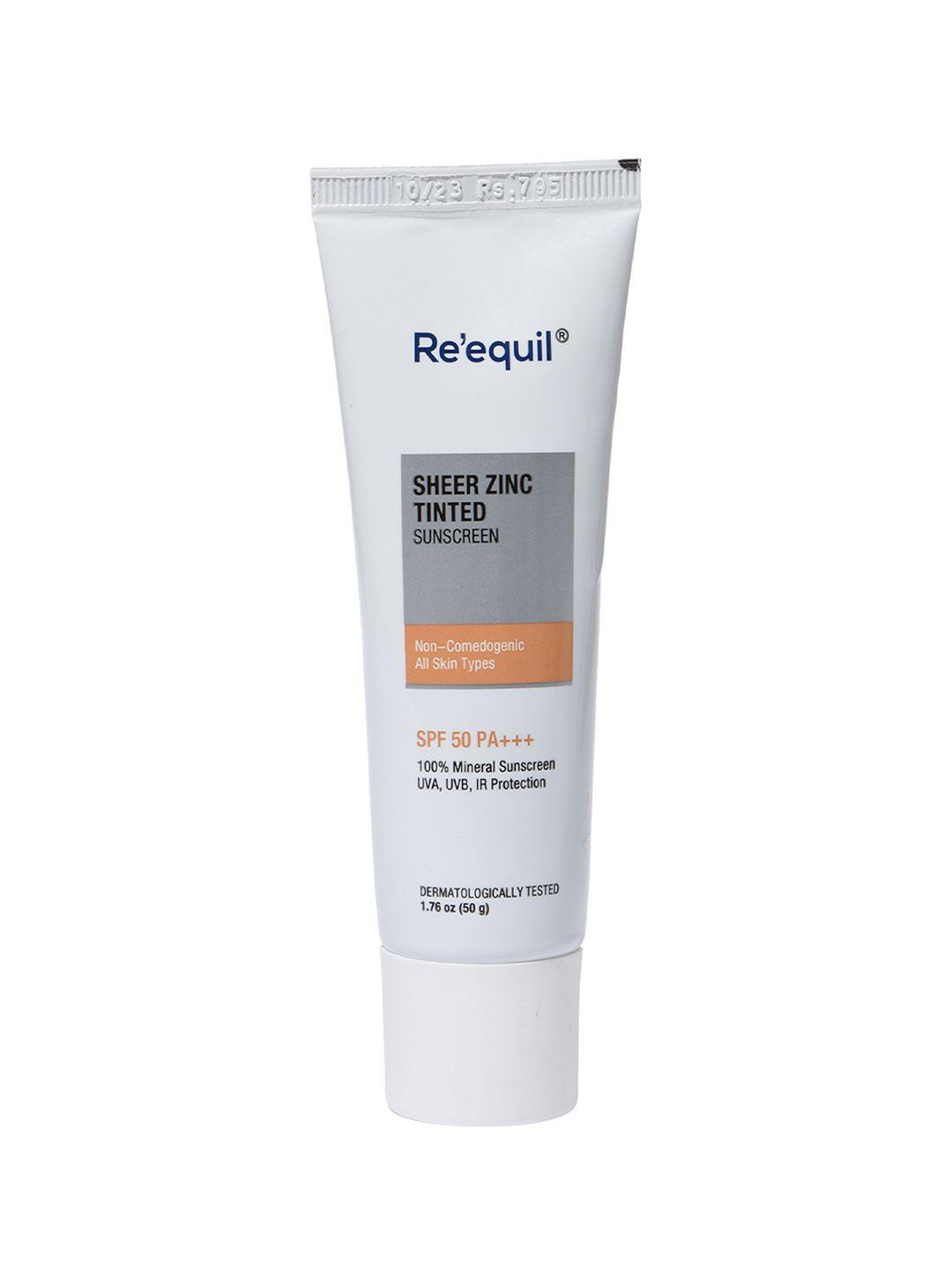 reequil unisex sheer zinc tinted spf 50 pa+++ mineral sunscreen with zinc oxide 50g