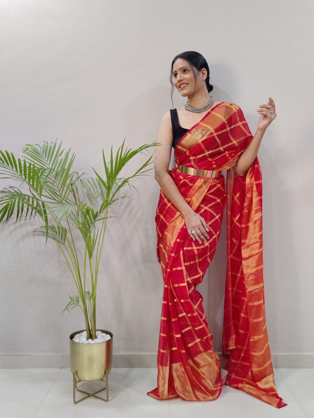 reeta fashion checked zari silk blend saree