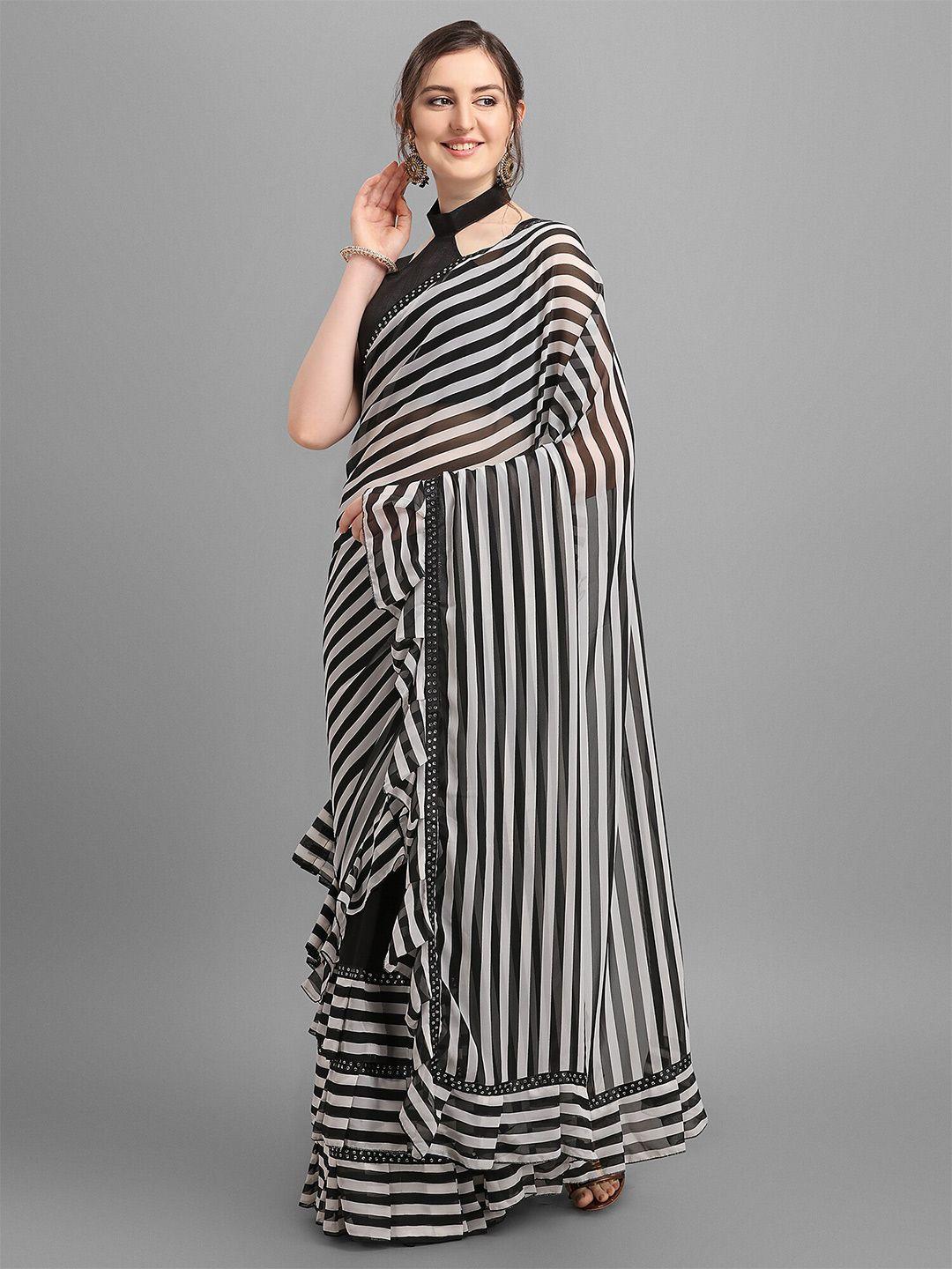 reeta fashion striped mirror work pure georgette saree