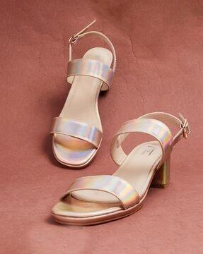 reflective heeled sandals with tang-buckle