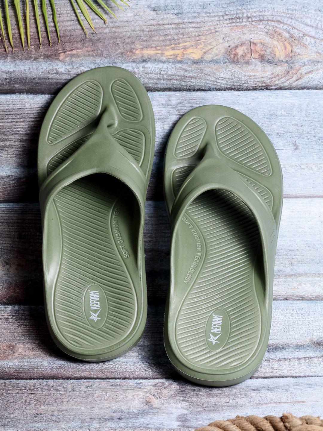 refoam men olive green rubber thong flip-flops