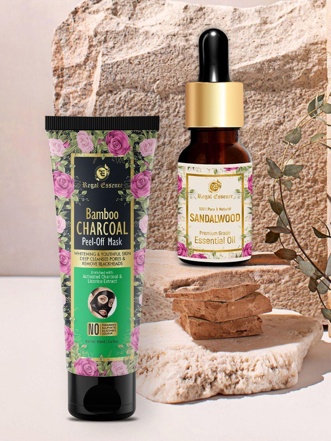 regal essence set of 2 bamboo charcoal peel off mask & sandalwood essential oil