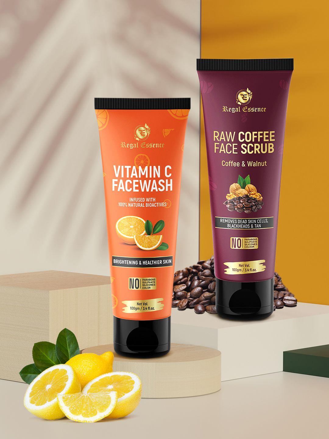 regal essence unisex pack of 2 raw coffee and walnut scrub and vitamin c facewash 200gm