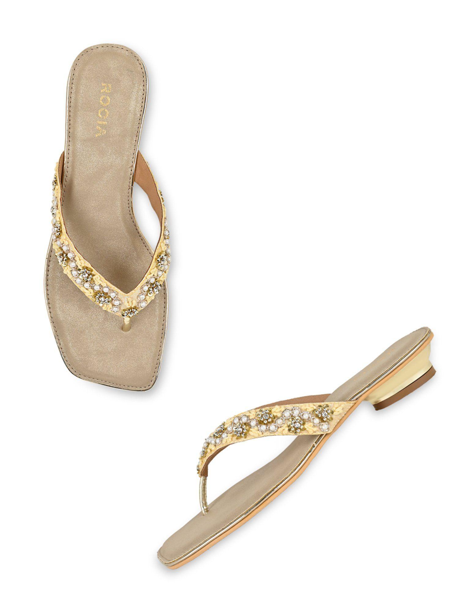 regal gold women hand embroidered flats