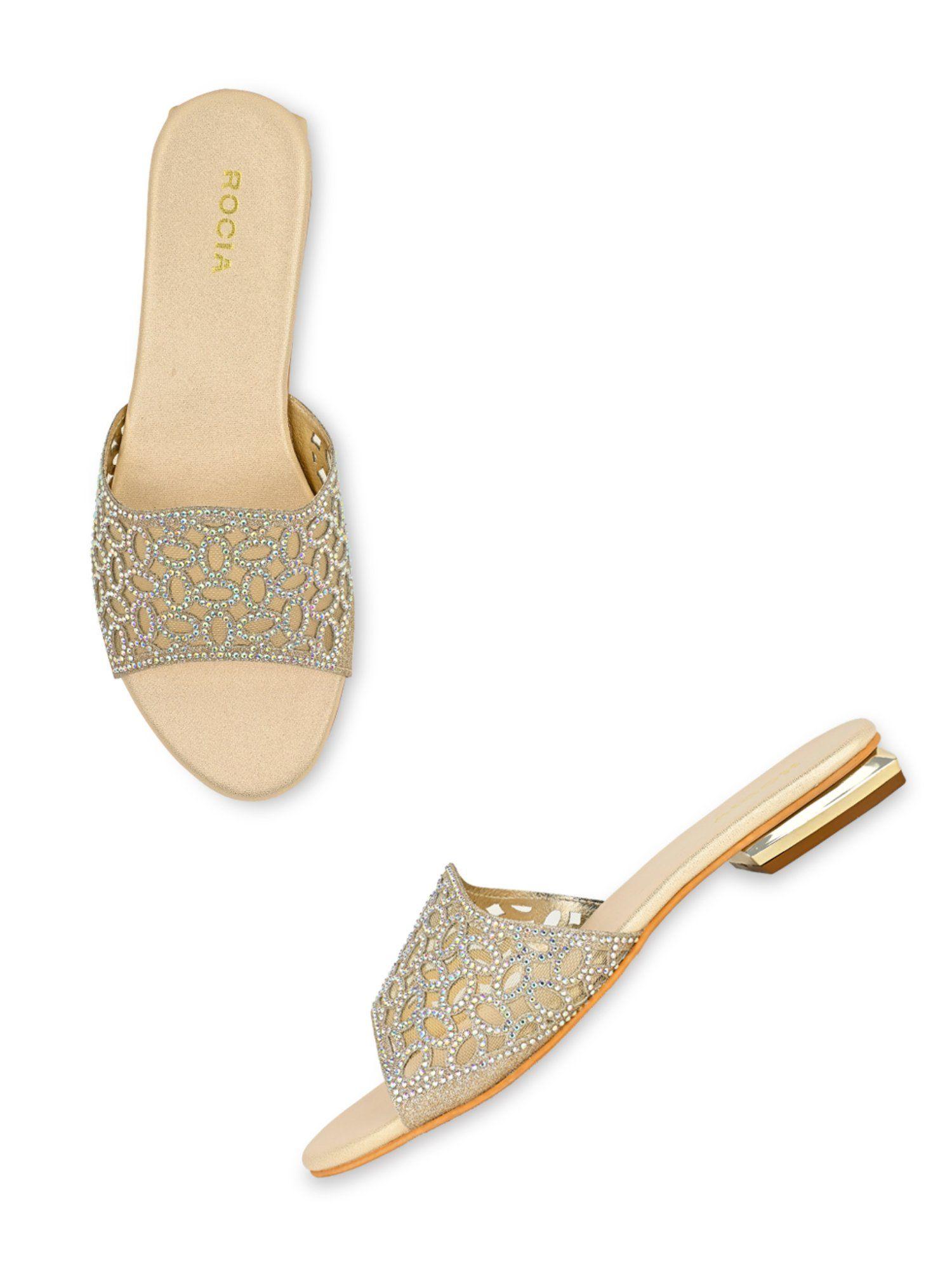 regal light gold women diamond embellished flats