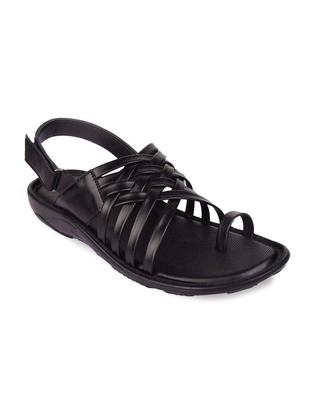 regal men black solid fisherman-sandals